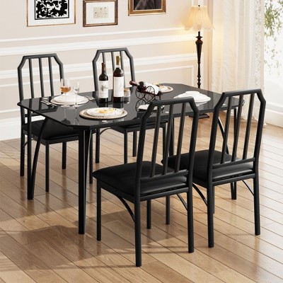 Dining Table Set for 4,Kitchen Table Chairs Set of 4 with PU Cushion,Dining Room Table Set for 4 with Kitchen Chairs ideal for Small Space-Grey