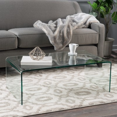Glass Coffee Table Cocktail Table Center Table Accent Table Sofa Table with Bent Tempered Glass-ModernLuxe