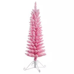 4ft Pre-Lit Flocked Fir Artificial Christmas Tree Cotton Candy Pink - Haute Décor