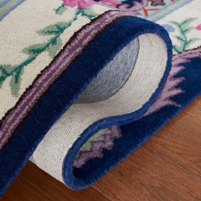 Ivory and Navy Handmade Wool Tufted Area Rug
