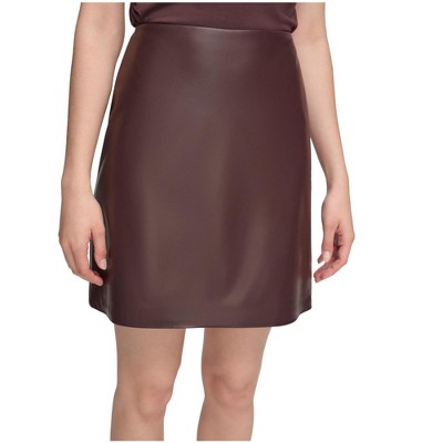 Calvin Klein Womens Faux Leather Mini Skirt, Brown, 14