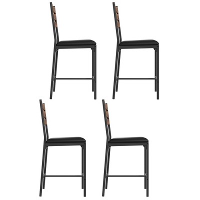 Bar Stools Set of 4, Upholstered Bar Chairs with Back, 44.4 Inches Kitchen Bar Stools with Footrest, Thick Cushion