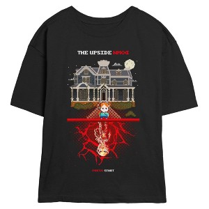 Juniors Stranger Things Upside Down Max and Vecna Press Start Pixels T Shirt - 1 of 4