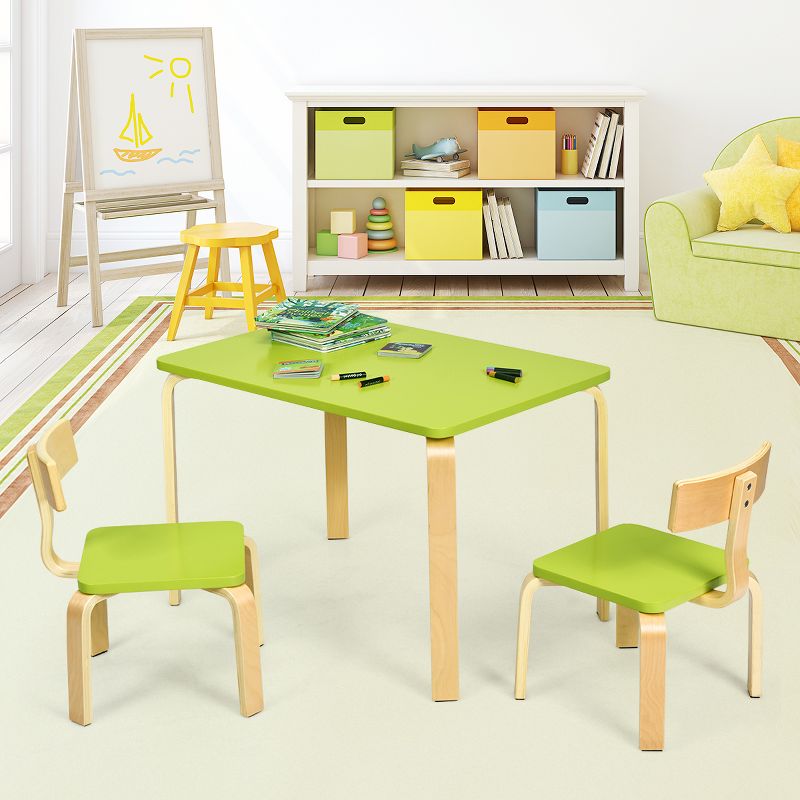 Tangkula 3-Piece Kids Wooden Table Chairs Set Children Activity Desk & Chair Furniture Pink/Green, 2 of 11