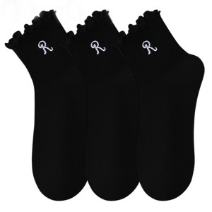 Anna-Kaci 3-Pack Women's Crew Socks with Ruffle Lettuce Edge Trim and Delicate Embroidered Detail - 1 of 4