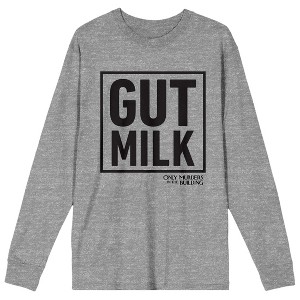 Only Murders In The Building Gut Milk Crew Neck Long Sleeve Gray Heather Adult Tee - 1 of 2