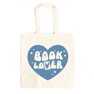 City Creek Prints Book Lover Blue Heart Canvas Tote Bag - 15x16 - Natural - 1 of 2