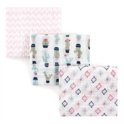 Hudson Baby Infant Girl Cotton Muslin Swaddle Blankets, Girl Cactus, One Size