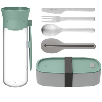 BergHOFF Leo Lunch Set, Water Bottle Flatware and Bento Box, Green