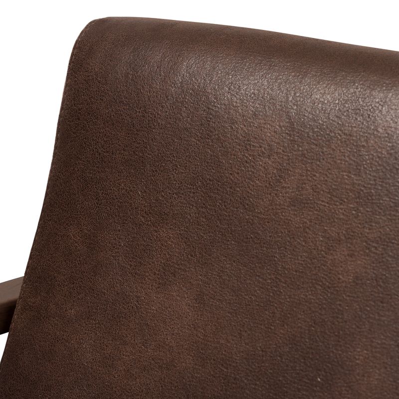Bianca Mid Century Modern Walnut Wood Distressed Faux Leather Lounge Chair and Ottoman Set Dark Brown - Baxton Studio, 5 of 10