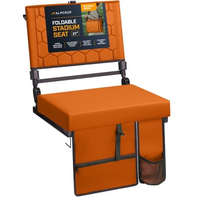 Folding Reclining Stadium Seat with Multiple Pockets, Anti-Slip Bottom, Bleacher Hooks, Adjustable Height