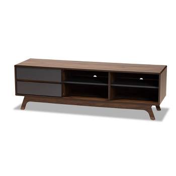 2 Drawer Koji Two-Toned Wood TV Stand for TVs up to 65" Gray/Walnut - Baxton Studio