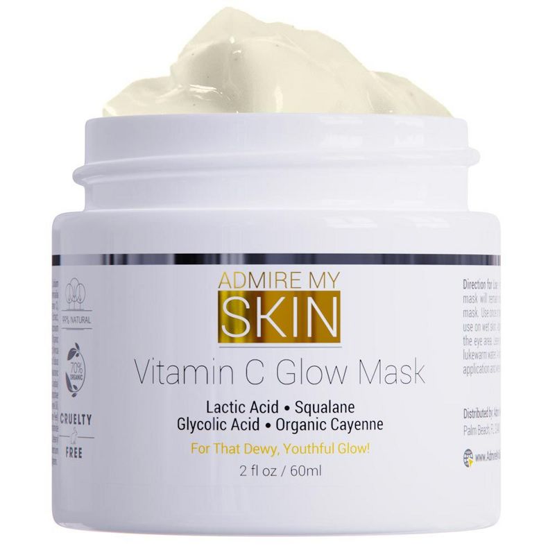 Admire My Skin Vitamin C Mask For Face - Brightening Face Masks Skin Care Contains Glycolic Acid + Lactic Acid + Squalane Oil - Hydrating Beauty, 2oz, 1 of 7