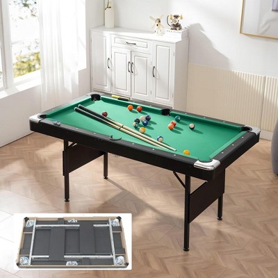 5.5 Ft Folding Portable Pool Table,Indoor Stable Pool Table for Kids, Adults, Green Cloth