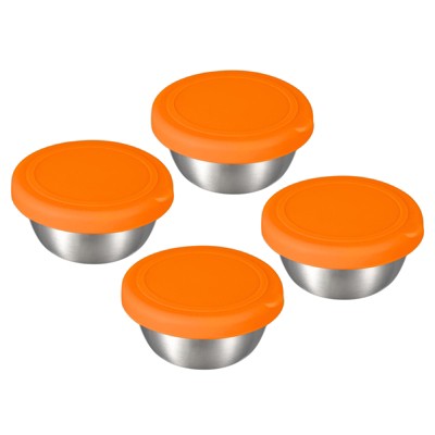 Unique Bargains Stainless Steel Lunch Bento Boxes Small Dipping Cups Containers with Lids 4 Pcs