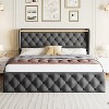 1-Piece LED Velvet Bed Frame - Wingback Headboard with Charging Station, Metal Platform No Box Spring - 3 of 4