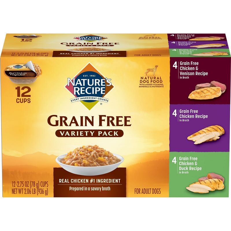 Nature&#39;s Recipe Grain Free Chicken, Duck &#38; Venison Wet Dog Food - 2.75oz/12ct Variety Pack, 1 of 7