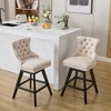Sapphtopaz Swivel Velvet Bar Stools Set of 2 with Button Tufted & Nailhead Upholstered Counter Height Stools with Wooden Legs for Kitchen Island - 3 of 4