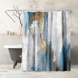 Americanflat 71x74 Marbled Texture Shower Curtain - Durable Metal Grommets and 12 Hooks - 100% Polyester - Slate Blue, Warm Gold, Grey and White - 1 of 1