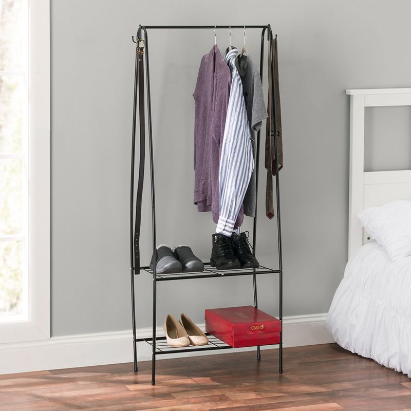 Home Basics 2 Shelf Free-Standing Garment Rack with Hooks, Black, 2 of 8