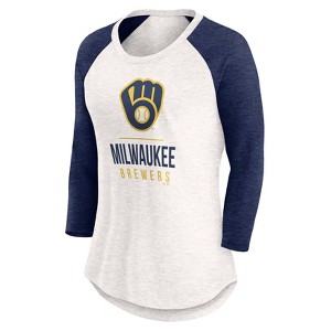 MLB Milwaukee Brewers Women's White 3/4 Sleeve Fashion T-Shirt - 1 of 3