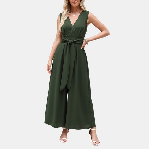 Women's Green Surplice Wide Leg Belted Jumpsuit - Cupshe - image 1 of 4