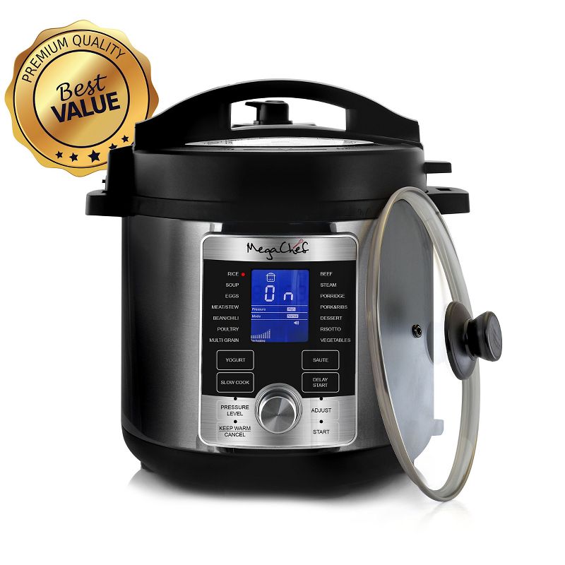 MegaChef 6 Quart Stainless Steel Electric Digital Pressure Cooker with Lid, 2 of 11