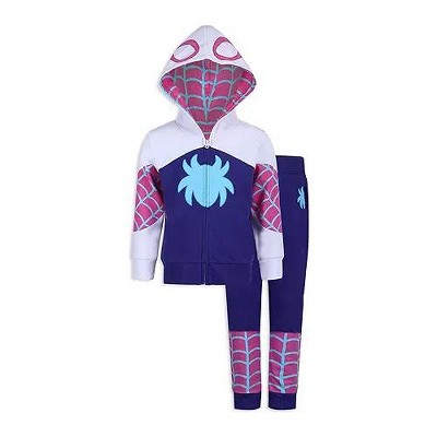 Marvel Girls Spider-Gwen Ghost Spider Zip Up Hooded Sweatshirt and Pants Set for Toddler and Big Kids - Size 2T