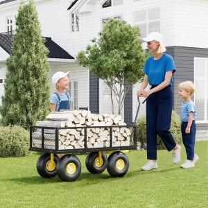 Heavy Duty Steel Garden Cart, 500 LBS Capacity 3 in 1 Pullable Garden Wagon with 10" Wheels, for Gardening Soil, Tools, and Plant Transport - 1 of 4
