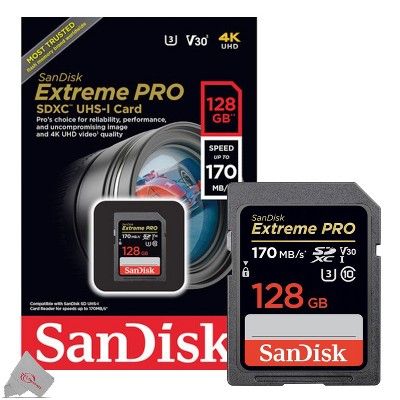 SanDisk Extreme Pro 128GB SDXC UHS-I/U3 V30 Class 10 Memory Card, Speed Up to 170MB/s