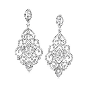 Ross-Simons 2.00 ct. t.w. Diamond Scrollwork Drop Earrings in Sterling Silver - 1 of 4