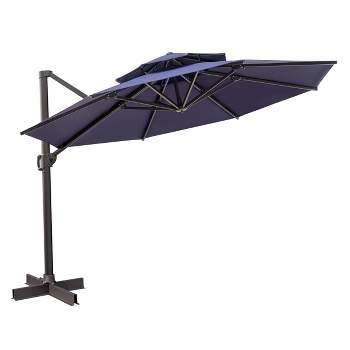 Crestlive Products 11.5'x11.5' Luxury Aluminum Frame Double Top Round Offset Cantilever Umbrella Navy Blue