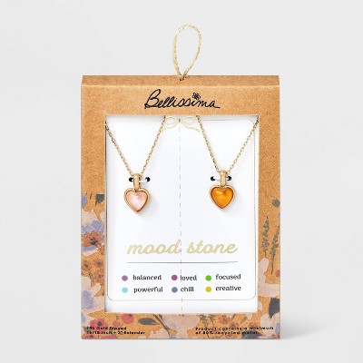 Bella Uno Bellissima 14K Gold Dipped Heart Moodstone Pendant Necklace Set 2pc - Gold