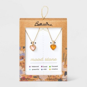 Bella Uno Bellissima 14K Gold Dipped Heart Moodstone Pendant Necklace Set 2pc - Gold - 1 of 4