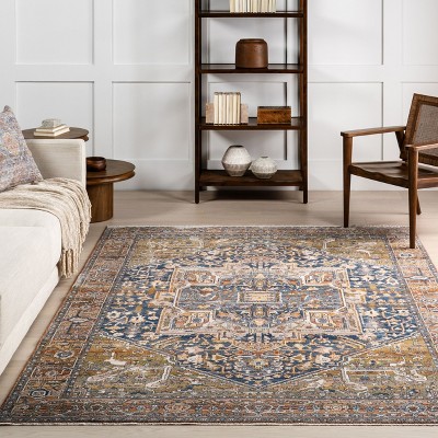 Rust and Blue Vintage Medallion Fringe Runner Rug