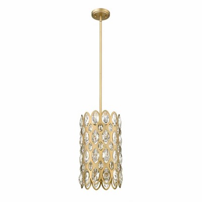 Heirloom Brass and Crystal 3-Light Drum Pendant for Indoor/Outdoor