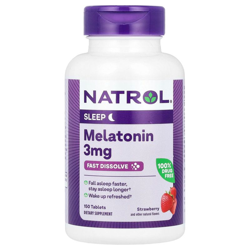 Natrol Melatonin, Fast Dissolve, Strawberry, 3 mg, 150 Tablets, 1 of 3