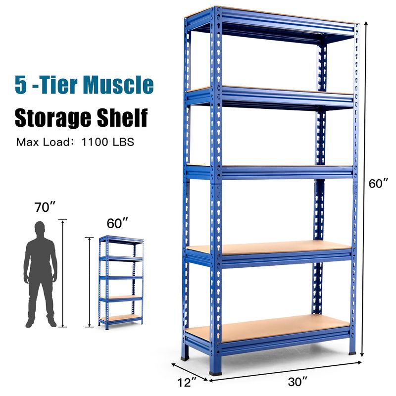 Costway 4PCS 5-Tier Metal Storage Shelves 60''Adjustable Shelves Silver\Gray\ Blue, 2 of 11