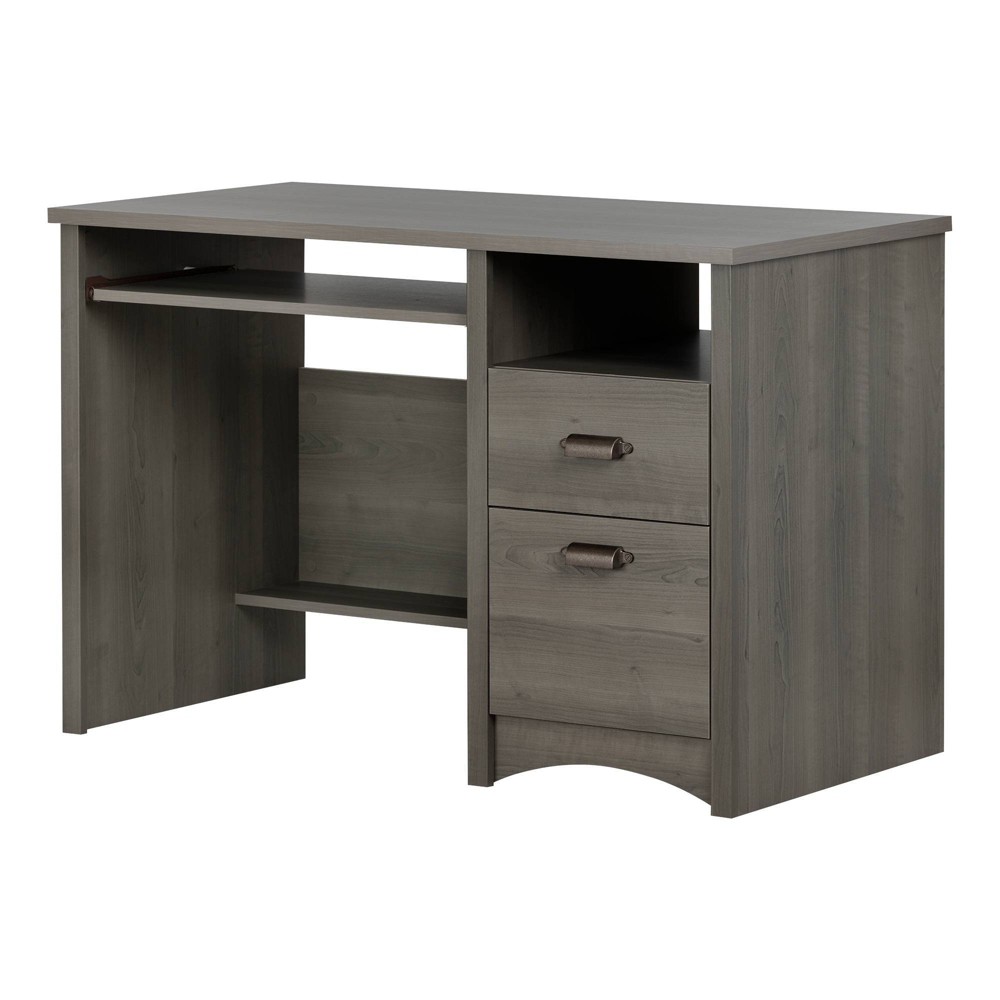 Gascony Wood Computer Desk with Drawers Gray Maple - South Shore: Silent Metal Slides, Open Shelf