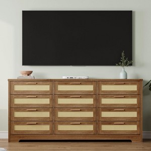 2 Drawer Dresser, Modern Rattan Chest of Drawers, Wood Storage Organizer with Rattan Panel Drawers and Handles, for Nursery, Entryway, Living Room - 1 of 4