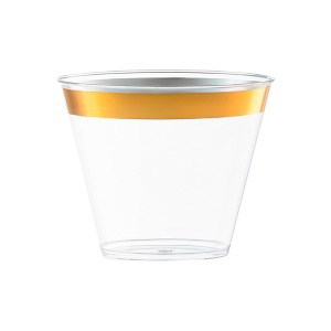 Smarty Had A Party 9 oz. Clear w/ Metallic Gold Rim Round Plastic Cups - 240 pcs - 1 of 4