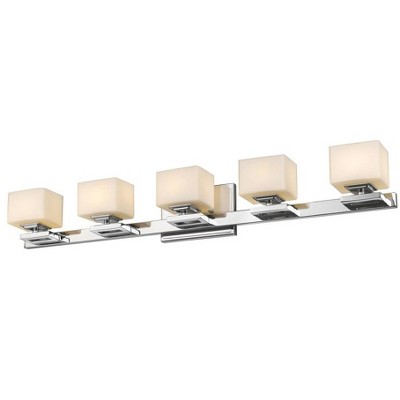 Cuvier 5-Bulb Damp Rated Vanity Light with Square Glass Shades - Contemporary Style