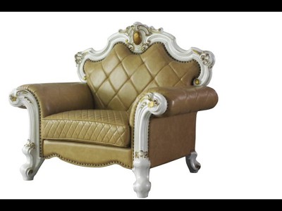 Antique Pearl Butterscotch 60" Handcrafted Faux Leather Accent Chair