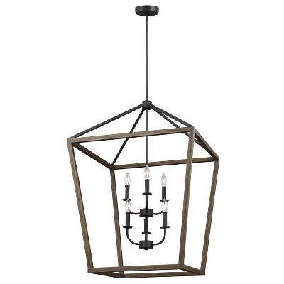 Feiss Gannet 25 1/2"W Weathered Oak Wood 6-Light Foyer Pendant Light