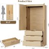 Armoire Wardrobe Closet with Rattan Doors, 69.5" Tall Storage Cabinet with 3 Drawers and Hanging Rod, Floor Wardrobe for Bedroom - 2 of 4