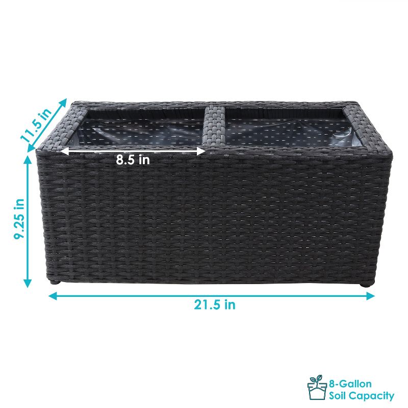 Sunnydaze 2-Section Rectangle Polyrattan Indoor Planters - 21.5" W x 11.5" D x 9.25" H - 2-Pack, 3 of 12