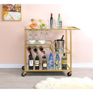 Royal Hampton Metal Framed Serving Cart with Wine Bottle Holder and Stemware, Gold and Clear - 1 of 1