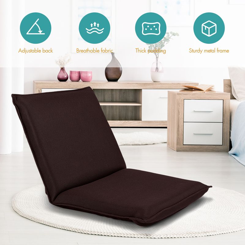 Tangkula Adjustable Floor Chair Cushioned Lounger Recliner w/ 6-Position Comfortable Back Support & Thick Padded Lazy Sofa Floor Seat Coffee, 5 of 11