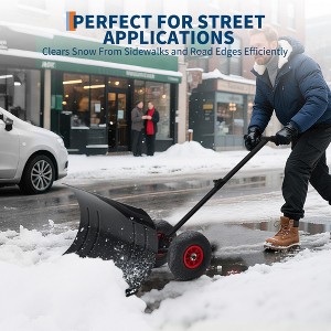 Snow Shovel with Wheels for Driveway, Heavy Duty Push Snow Plow Shovel with Large 29 in x 16.5 in Adjustable Handle, Angled Blade, Efficient Snow - 1 of 4