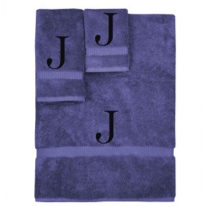 BC BARE COTTON Monogrammed Towel Set, Personalized Gift, Set of 3 - Navy - Black Block - 1 of 4